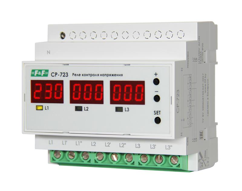 Реле контроля напряжения CP-723, трехфазное, на DIN-рейке, F&F EA04.009.015