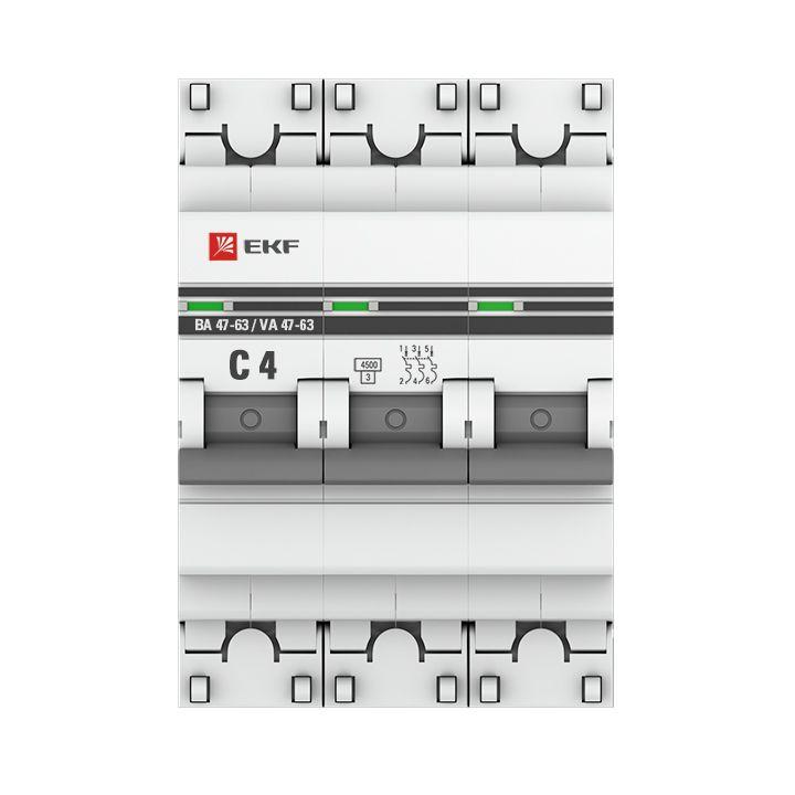 Выключатель автоматический модульный 3п C 4А 4.5кА ВА 47-63 PROxima EKF mcb4763-3-04C-pro